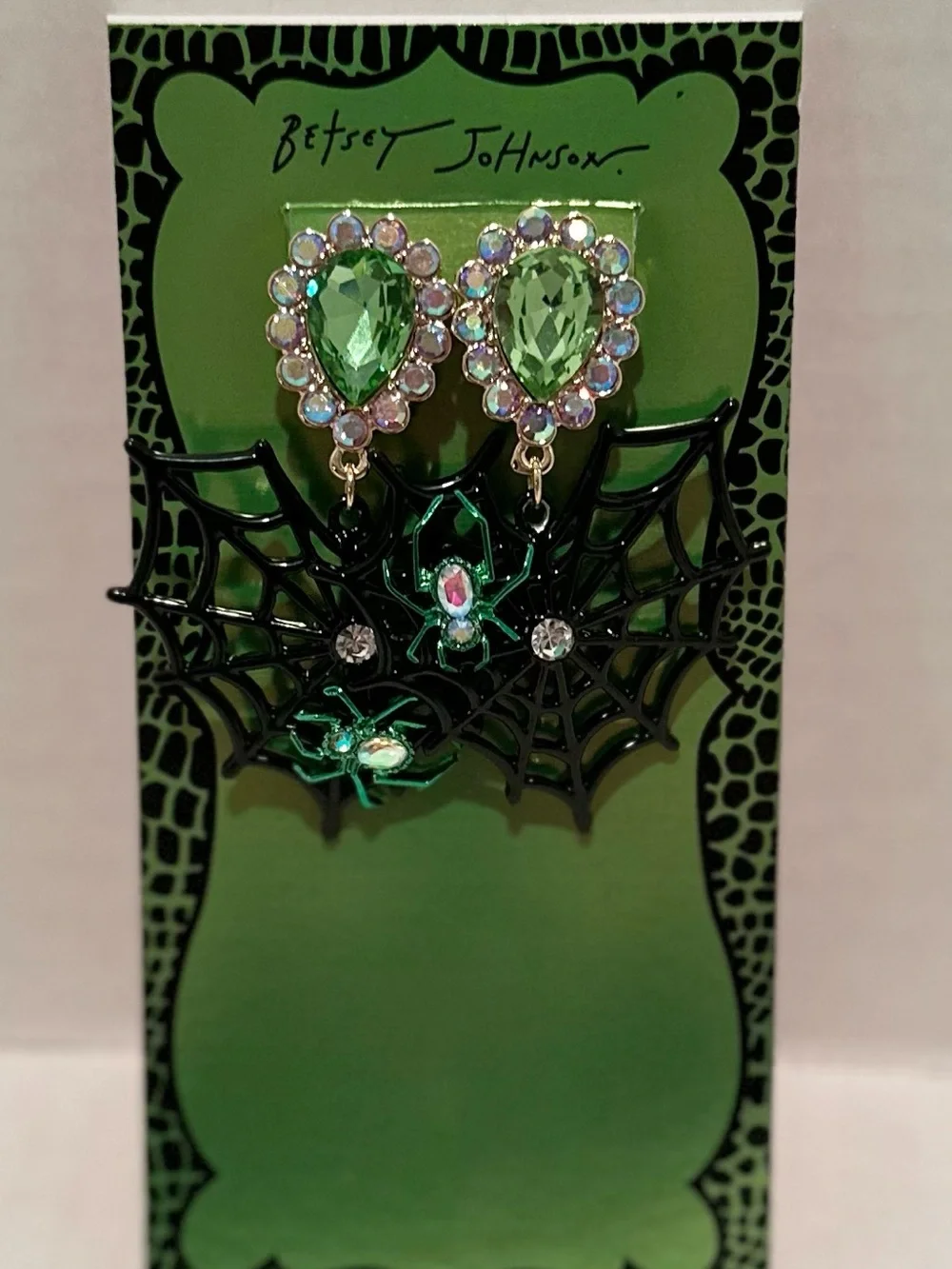 Betsey Johnson NWT Spider Web Heart Double Drop Earrings